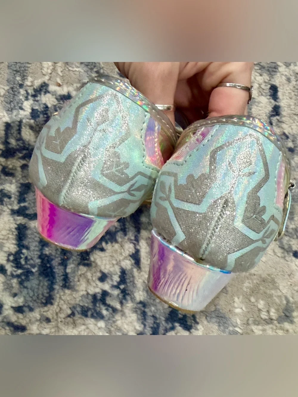 Disney Iridescent Holographic Mary Jane Dress Shoes with Bow - Silver/Multicolor